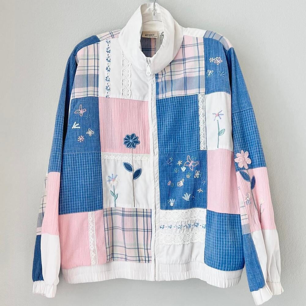 Vintage 90s Patchwork Bomber Jacket Floral Embroidered Cottagecore Koret Size M